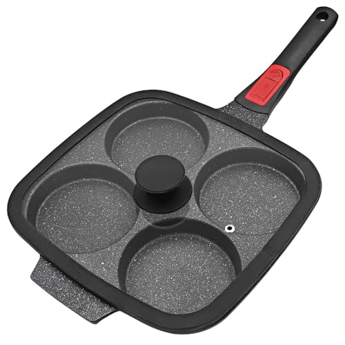 RANX INGST Grande Poêle à Pancakes 26 x 24 cm, Poêle à œufs au plat avec Couvercle et Poignée Amovible Antiadhésive pour Tous Feux Dont Induction