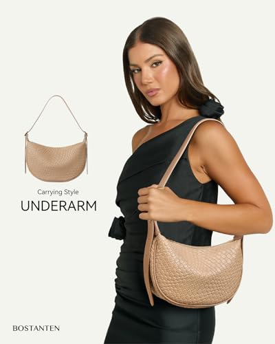 Image of BOSTANTEN Purses for Women Crescent Crossbody Bag Vegan Leather Shoulder Hobo Handbag Adjustable Strap