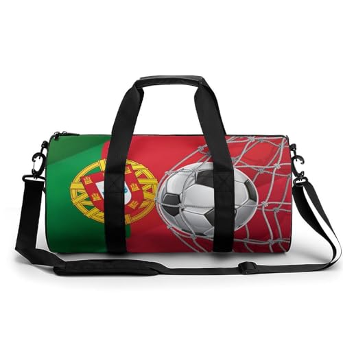 Portugal Flag Soccer Goa Travel Gym Bag for Men Women Cylindrical Duffle Bag Sport Workout Bag with Shoulder Strap