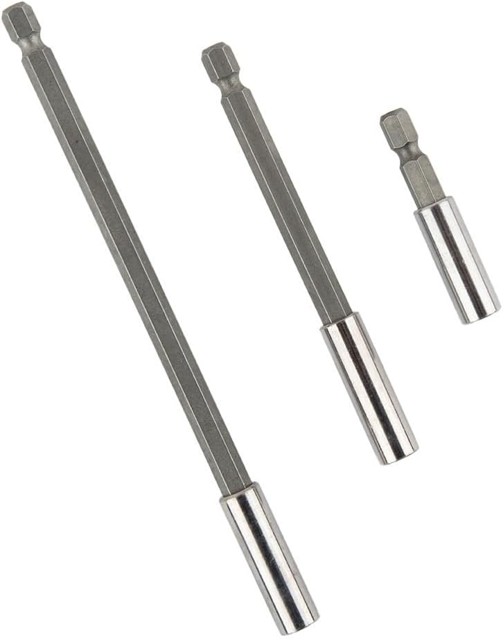 3-Pack Quick-Release 1/4" Hex Shank Screwdriver Extension Bit Holder Set (50mm, 100mm, 150mm) & Pneumatic Tools – Carbon Steel, Magnetic Tip Compatible