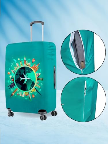 Image of Cortina Abstract Design Travel Suitcase Protective Cover|Medium|Fits 22 inch-26 inch Luggage|Eco-Friendly|Polyester-Spandex|65cm (24 inch)|Luggage Protectors|Anti Scratch|Pack of 1|Blue 6