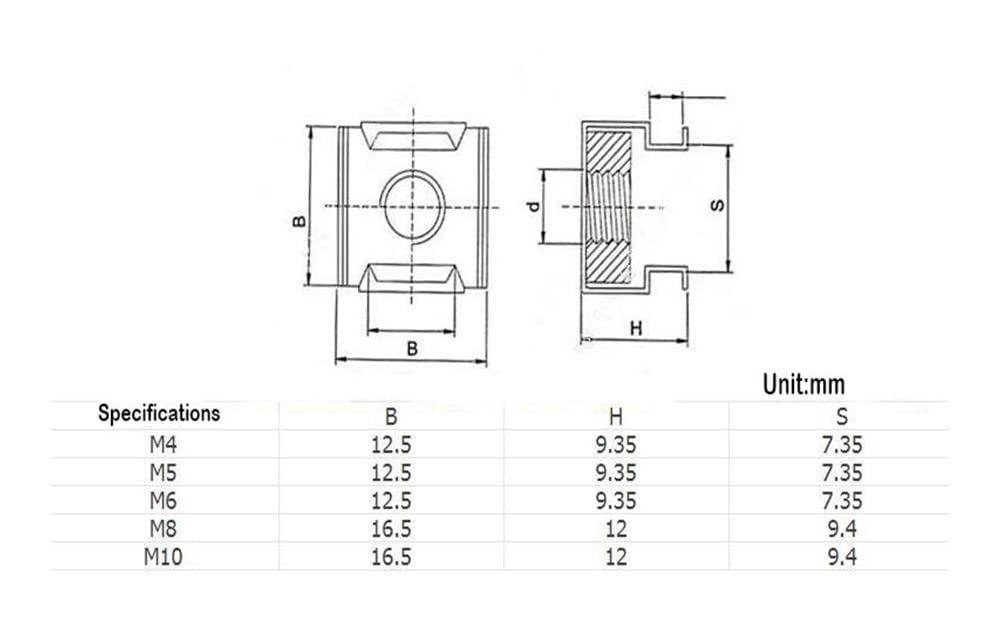 Cage Nuts,Small Parts, 10pcs Steel Quartet Floating Nut Cassette Elastic Enclosure Card Cage Nuts Cabinet Rack Mount Nut (Color : Zinc, Size : M8)