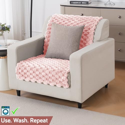 Image of HOKIPO Luxury Rabbit Wool Plush Fluffy Sofa Cover for 1 Seater Sofa | Full Protection for Sofa Seat and Back | 'BunnySoft Series' (180x60 cm), Flamingo Pink (AR-6666-PNK)