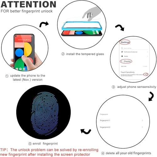 OMOTON [3 Pack] Screen Protector for Google Pixel 5 - Tempered Glass/Alignment Frame/Anti Scratch Screen Protector for Google Pixel 5