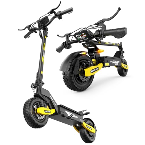 EOEOTWO Electric Scooter for Adults, 1200W/2400W Motor Fast E-Scooter, 11' Off-Road Tires, Up to 30/40 MPH Top Speed & 20/43 Miles Long Range, Dual Brake, Foldable (1200W - 48V 13Ah, Yellow)