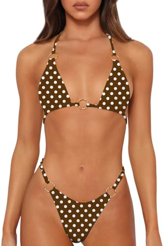 Image of MIKETAI Sexy Bikinis for Women 2 Piece Bikini Spaghetti Strap Swimsuits Solid Color Bathing Swimwear Triangle Bathing Suit