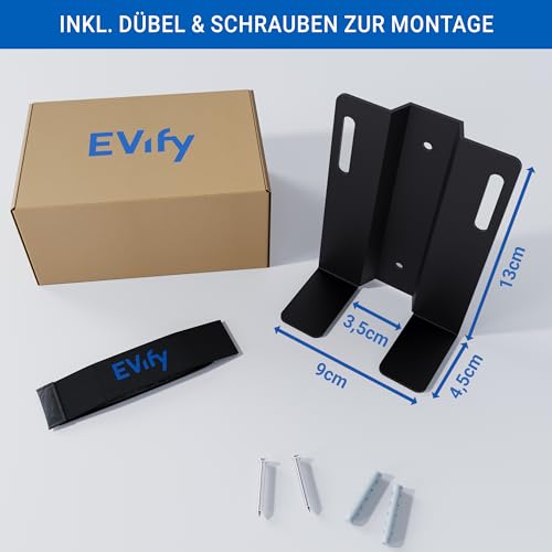 EVify Typ 2 Wandhalterung • Halterung Schuko Ladegerät • Widerstandfähige Kabelhalterung aus rostfreiem Stahl • kompatibel mit Juice Booster & NRGkick • E-Bike Ladegerät Wandhalterung