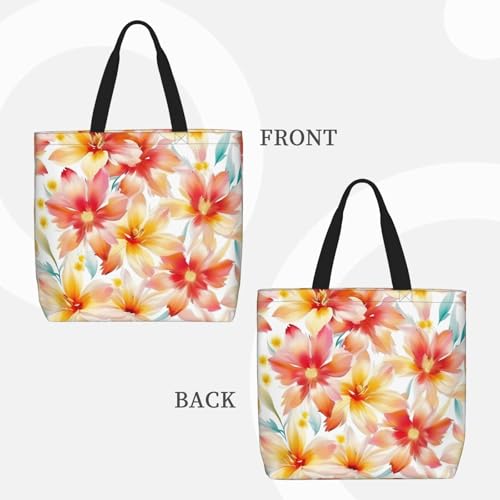 Peach Peony Print Tote Bags, Large Capacity Zipper Shoulder Bag, For Shopping, Work, Daily3