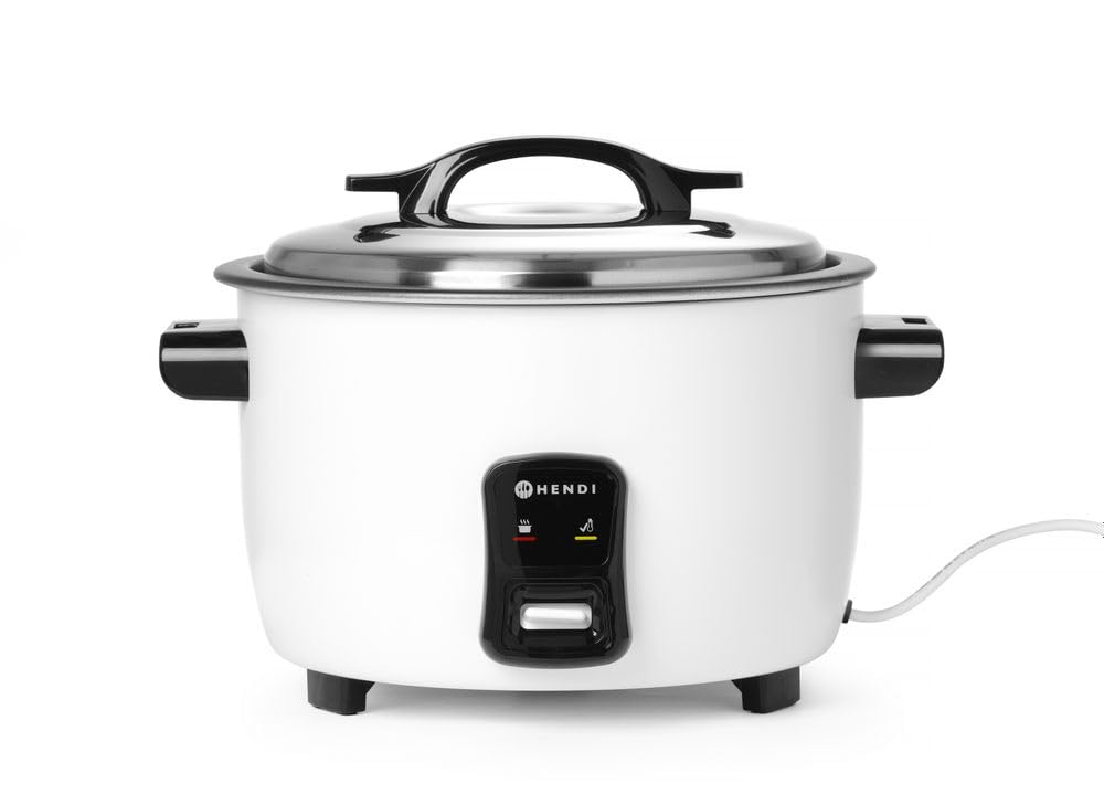 HENDI Reiskocher, Warmhaltefunktion, 23 Tassen Trockenreis, Messbecher und Reislöffel, 230V, 1550W, ø380x(H)240mm, Aluminium, 4.2L