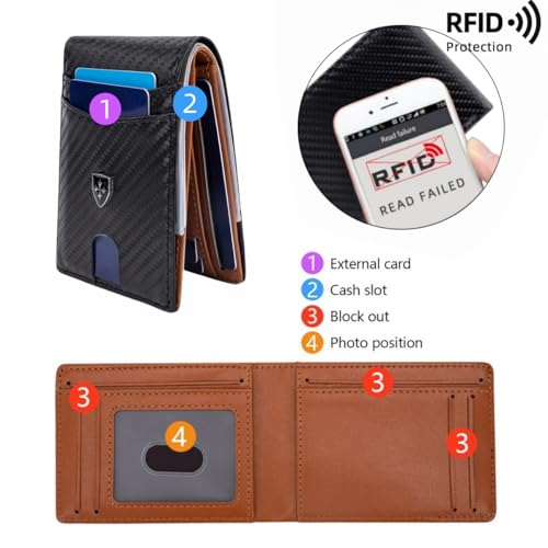 Slim RFID-Blocking PU Leather Bifold Wallet for Men & Women, Minimalist Card Holder with ID Window & Cash Pocket3