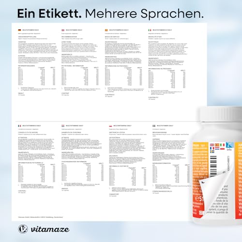 Multivitamin Kapseln hochdosiert, 13 Vitamine A, B, C, D, E, K, 120 vegetarische Kapseln für 4 Monate, ohne Jod, Natürliche Nahrungsergänzung ohne Zusatzstoffe, Made in Germany