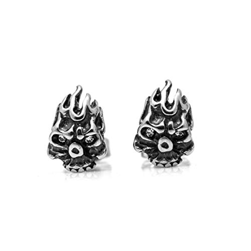Xusamss Punk Body Piercing Earrings Titanium Steel Flame Skull Crystal Eye Stud Earrings