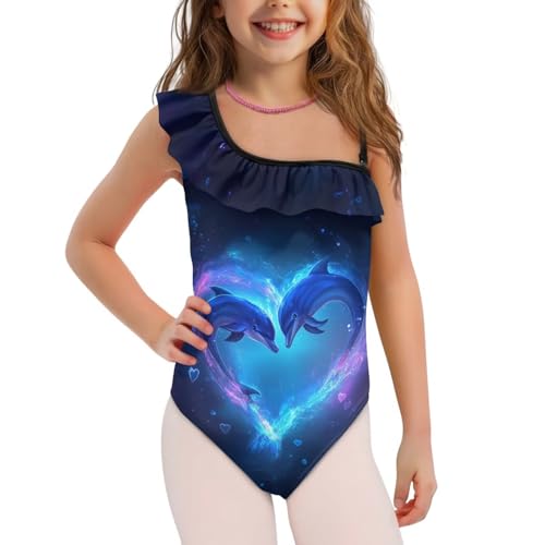 Girls One Piece Swimsuits Trendy One-Shoulder Ruffle Swimwear Casual Summer Hawaiian Bathing Suit2