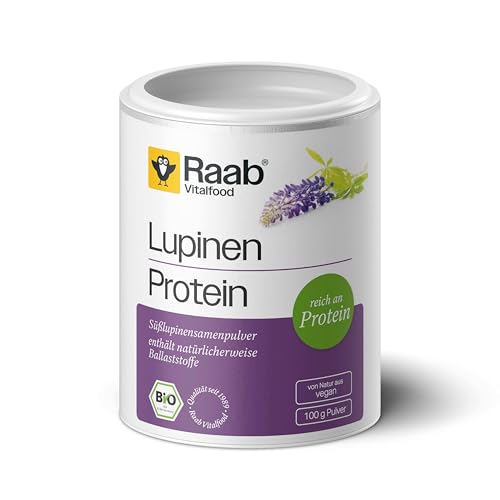 Raab Vitalfood Bio Lupinen-Protein Pulver, reines Proteinpulver mit 43 % Eiweiß, aus biologischem Anbau, vegan, Süßlupinen aus Europa, 100 Gramm