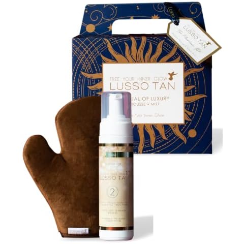 Flawless Tan Kit Gift Set - By Lusso Tan - Tanning Ritual For Your Flawless Tanned Body, Face & Hands. Mid-Tone Self Tan Mousse And Velvet Application Soft, Double Sided Tanning Mitt Cover
