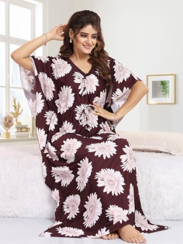 Image of Kaftan Printed Cotton Maxi Dress /Nighty /Nightdress for Ladies /Girls /Women | Free Size