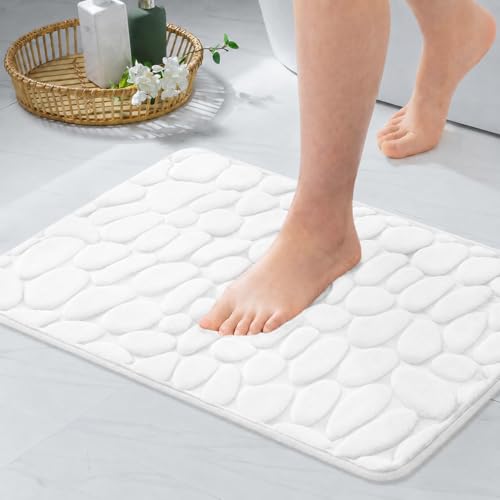 Image of HomeCloud Memory Foam Bath Mat, Cobblestone Bathroom Rectangular Rugs Floor Mats Super Water Absorbent Bath Mats for Bathroom /Machine Washable Bath Rugs (Stone White, 40x60cm)