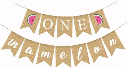 Burlap One in A Melon Banner Rustic Jute Summer Watermelon Boy Girl 1st Birthday Party Decoration