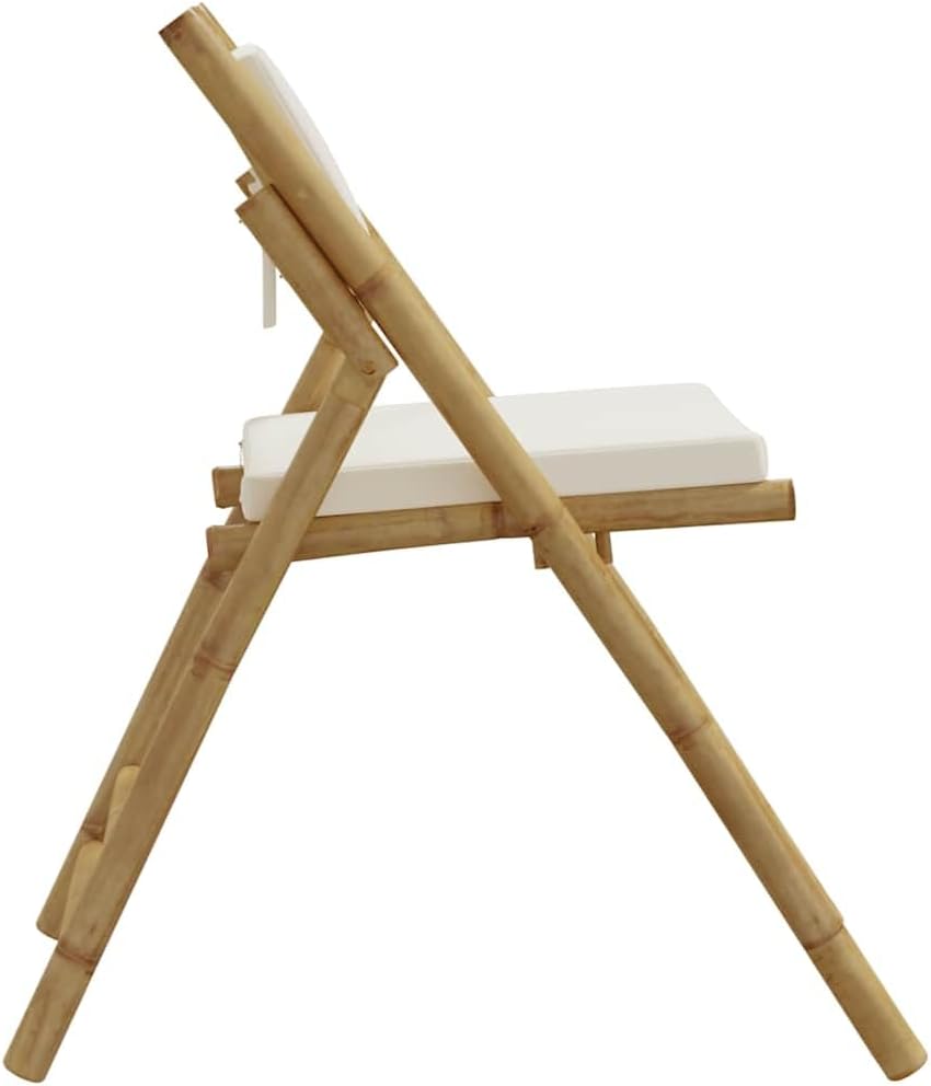 Bistro Chair Set of 2 Cream White Bamboo Standard Foldable,Folding Bistro Chairs Modern Bamboo Design with Soft Cream White Finish for Balcony, Garden & Terrace Outdoor Furniture