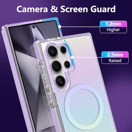 Image of Magnetic Case for Samsung Galaxy S24 Ultra [Compatible with Magsafe] [Anti-Yellowing] [1 Screen Protector] Slim Clear Iridescent Case for Galaxy S24 Ultra 6.8 inch, Purple