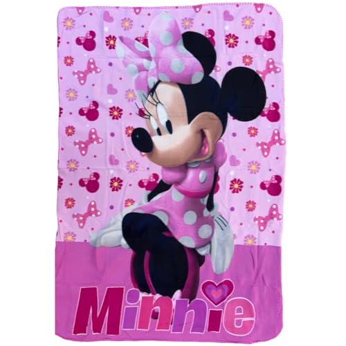 Couverture Plaid Enfant Minnie Disney CARTOON - 100 x 140 cm - Couverture douce en polaire 100% Polyester 220 GSM - Chaude et légère - Idéale pour la...