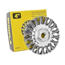 Gunpla 4 inch Wire Wheel Brush Twist Knot with 5/8-Inch-11 Threaded Arbor by-.020-Inch Hardened Brass Steel Crimp Wheel Heavy Duty Wires Brushes for Metal, Removal of Rust Corrosion Paint