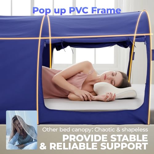 Image of Alvantor Bed Canopy Bed Tents Dream Tents Privacy Space Twin Size Sleeping Tents Indoor Pop Up Portable Frame Curtains Breathable Grey Cottage (Mattress Not Included) Reducing Light