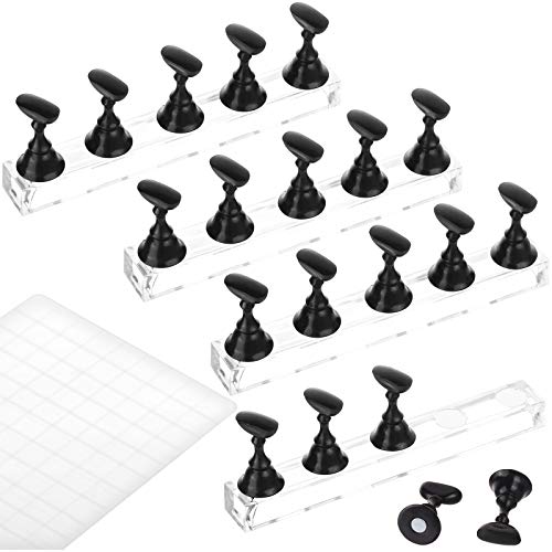 4 Sets Nail Stands Press On Acrylic Nail Tips Practice Stands Magnetic Display Holders with 126 Pcs Clear Adhesive Putty