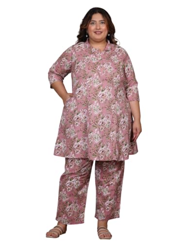 Image of NISHIRE Women's Cotton Floral Co-ord Kurta Set, Plus Size Stylish Ethnic Wear Set