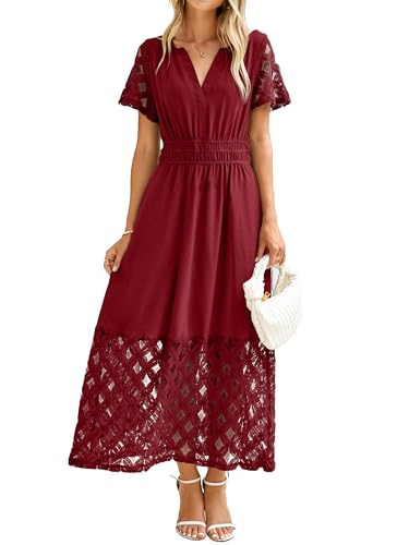 Image of Simplee Womens Summer Boho Maxi Dress V Neck Empire Waist Long Flowy Wedding Guest Dresses with Pockets