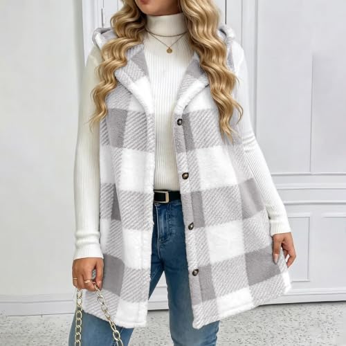 Fleece Vest Women Striped Plaid Button Down Flannel Fuzzy Oversized Vest - image 6