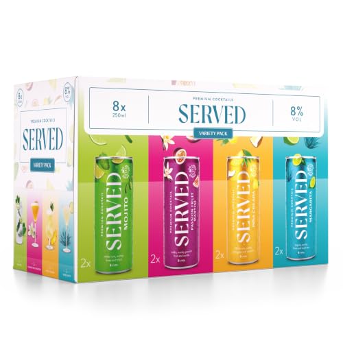 SERVED Cocktail Variety Pack 8% ABV Premium Bar Quality Cocktails Pre-Mixed & Ready To Drink 8 x 250ml Cans