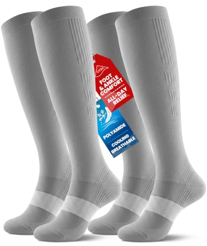 Image of PULIOU Cooling Compression Socks for Women Men, 20-30 mmHg Circulation Knee High for Travel, Flying, Running, 2 Pairs