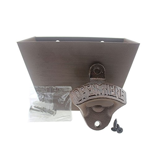 Luwanburg Retro Cast Iron Beer Bottle Opener Wall Mounted With Cap Catcher Collector Brown Great Choice For New Year Men Gift #TOP13