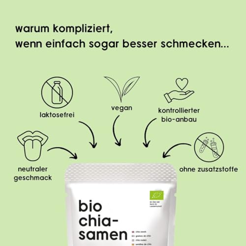 Chia Samen Bio, Premium, geprüfte Qualität, naturbelassen, ohne Gentechnik, glutenfrei, rein pflanzlich, 450g (450 g, Chia) – Bild 3