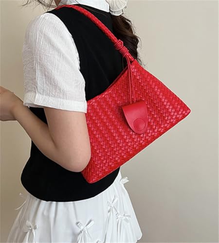 Women PU Leather Shoulder Bag Woven Hobo Tote Handbag Solid Underarm Purse Commuting Travel Dating3