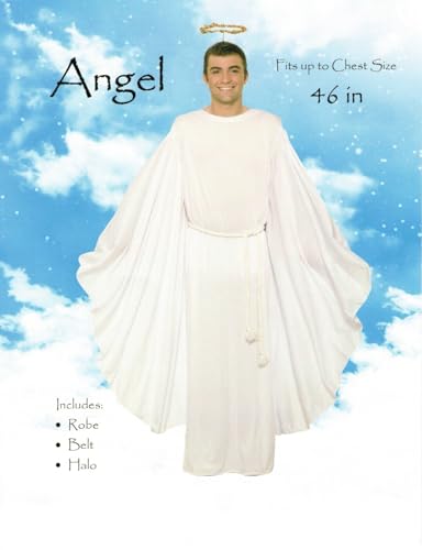 Generic Mens Adult Complete White Angel Costume Outfit Standard Up to 46'' Chest w/Halo, Belt