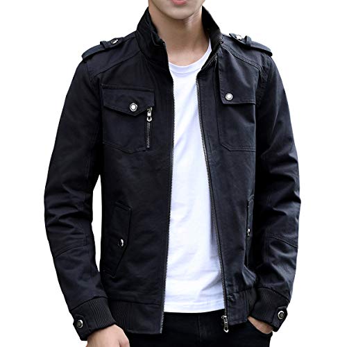 Womleys Mens Casual Windbreaker Outerwear Cotton Coat Lightweight Jackets (Large, Black) #TOP5