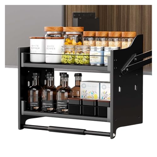 XLTFUC Pull-Down Cabinet Organizer, 2-Tier Kitchen Cabinet Pull-Down Shelves for Kitchen Appliances Lift Upper Cabinets 4 Load-Bearing Settings(410x260x540mm)