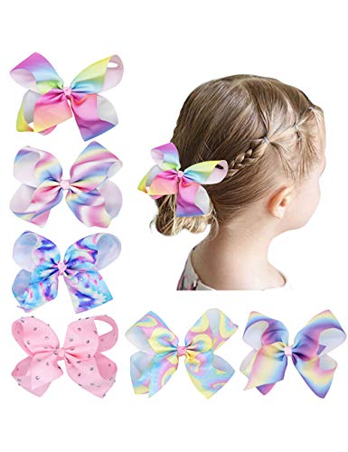 6 Pcs Pink Baby Girl Hair Bow Clips Set, Alligator Clip Hair Accessories with Gift Box, Back to School Dress