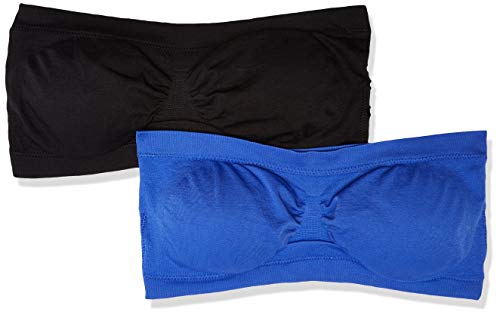 Marca Amazon - IRIS & LILLY Sujetador sin Costuras y sin Tirantes Mujer, Multicolor (Blk/royal), M, Label: M