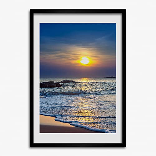 Peinture plage coucher de soleil encadrée 50x70 cm Tulup en bois MDF élégant
