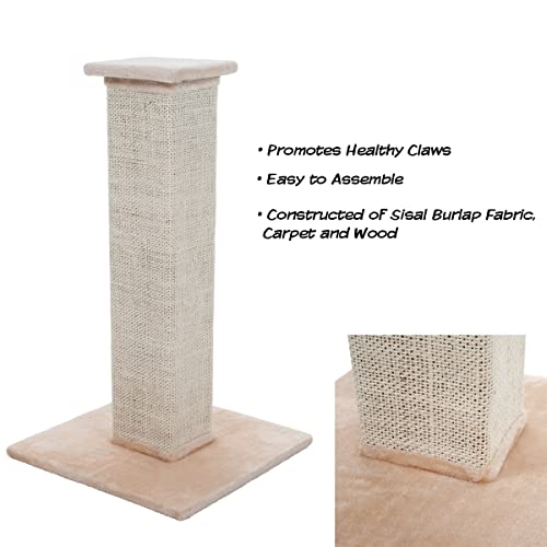 Cat Scratching Post With Carpeted Base – 27.75-Inch Sisal Burlap Fabric Scratcher – Furniture Scratching Deterrent For Indoor Cats By Petmaker (Beige) #TOP2