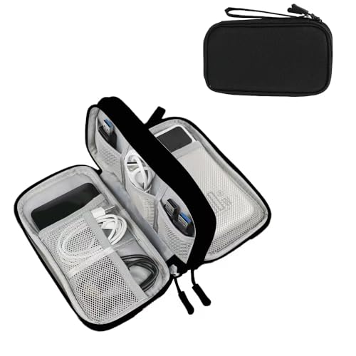 PAPOEEA Kabeltasche Elektronische Tasche Organizer Universal Kabelorganizer Tasche, Reisekabel Organizer Doppelschicht Reise Elektronik Zubehör Tasche für USB Ladekabel Powerbank Schwarz