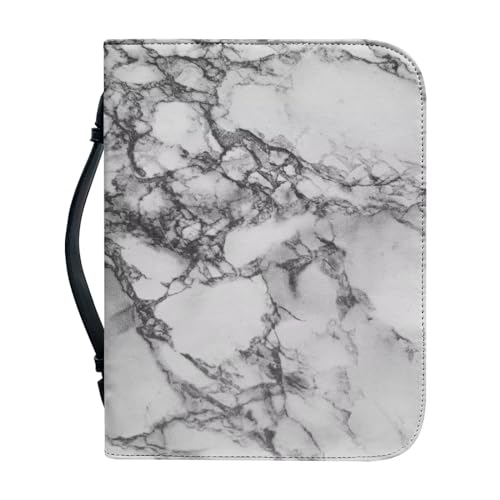 Borsa della copertura Bibbia per donne ragazze borsa con manico portatile per forniture di studio biblico Marmo bianco. XL-11.2x8x2.2 pelle sintetica