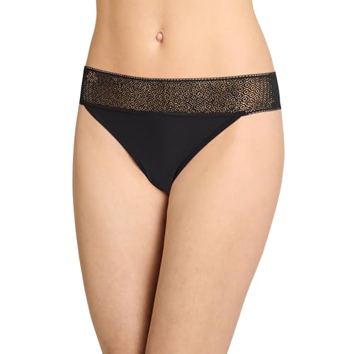 Jockey Women's Underwear Soft Touch Lace Modal Thong, Black Out, S