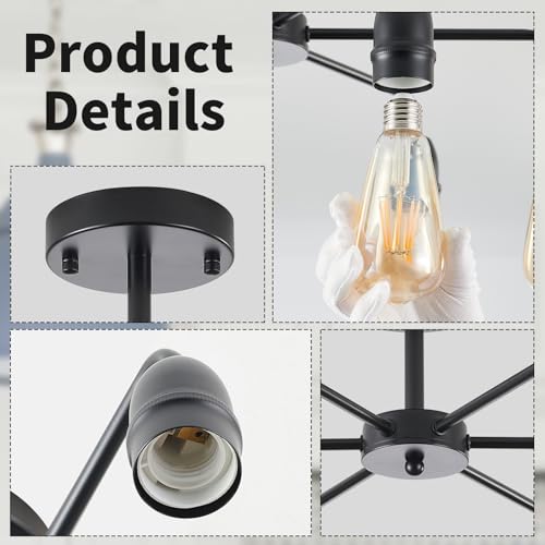 Miaybph 7003-6 Black Farmhouse Chandelier, 6-Light Dining Room Light Fixture Industrial Semi Flush Mount Ceiling Light thumb #2