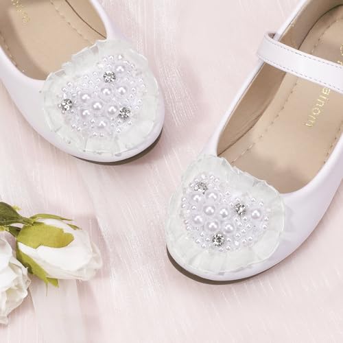 Hehainom Toddler Flower Girl Dress Shoes Rhinstones Pearls Mary Jane Ballet Flats Wedding Party Toddler Little Kid Princess Shoes3