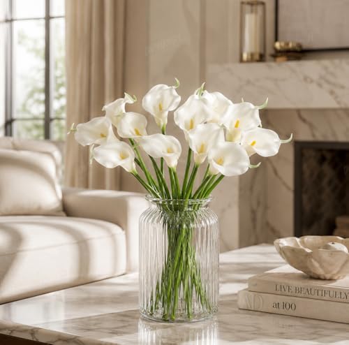 Image of Divyakosh 10 White Calla Lily - Artificial Flowers Bunch for Vases (VASE NOT Included), Decorative White Artificial Flowers for Vase Decoration, Home Decor, Living Room, Diwali Gift Items