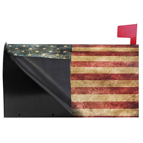 Image of Wamika Vintage American Flag US Stars and Red Stripe Mailbox Covers Standard Size Patriotic American Star Stripe Magnetic Mail Cover Letter Post Box 21 inch Lx 18 inch